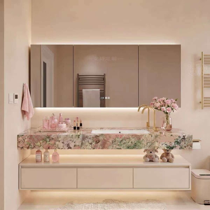 Four-Season Pink Slate Integrated Washbasin Hotel-Style Bathroom Cabinet Washstand Ceramic Integrated Basin