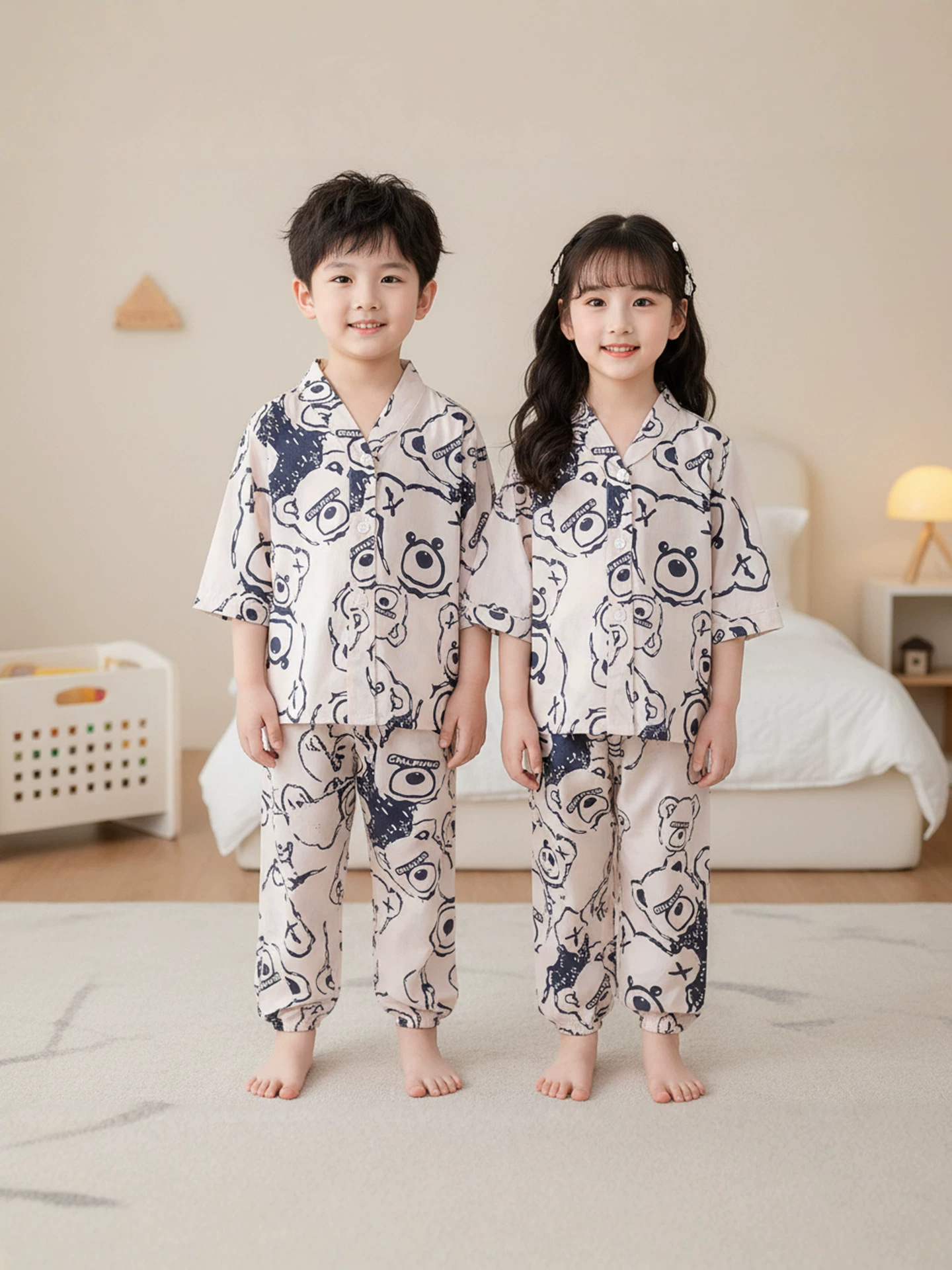 2026 nuevo pijama para niños verano niñas niñas niñas niños niños dibujos animados seda seda ropa delgada