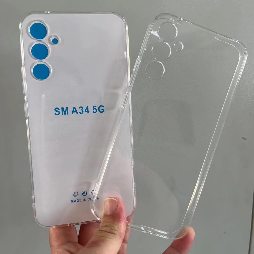 High transparent fine hole TPU phone case for Samsung brand model A34 5G flexible glue transparent phone case protective cover