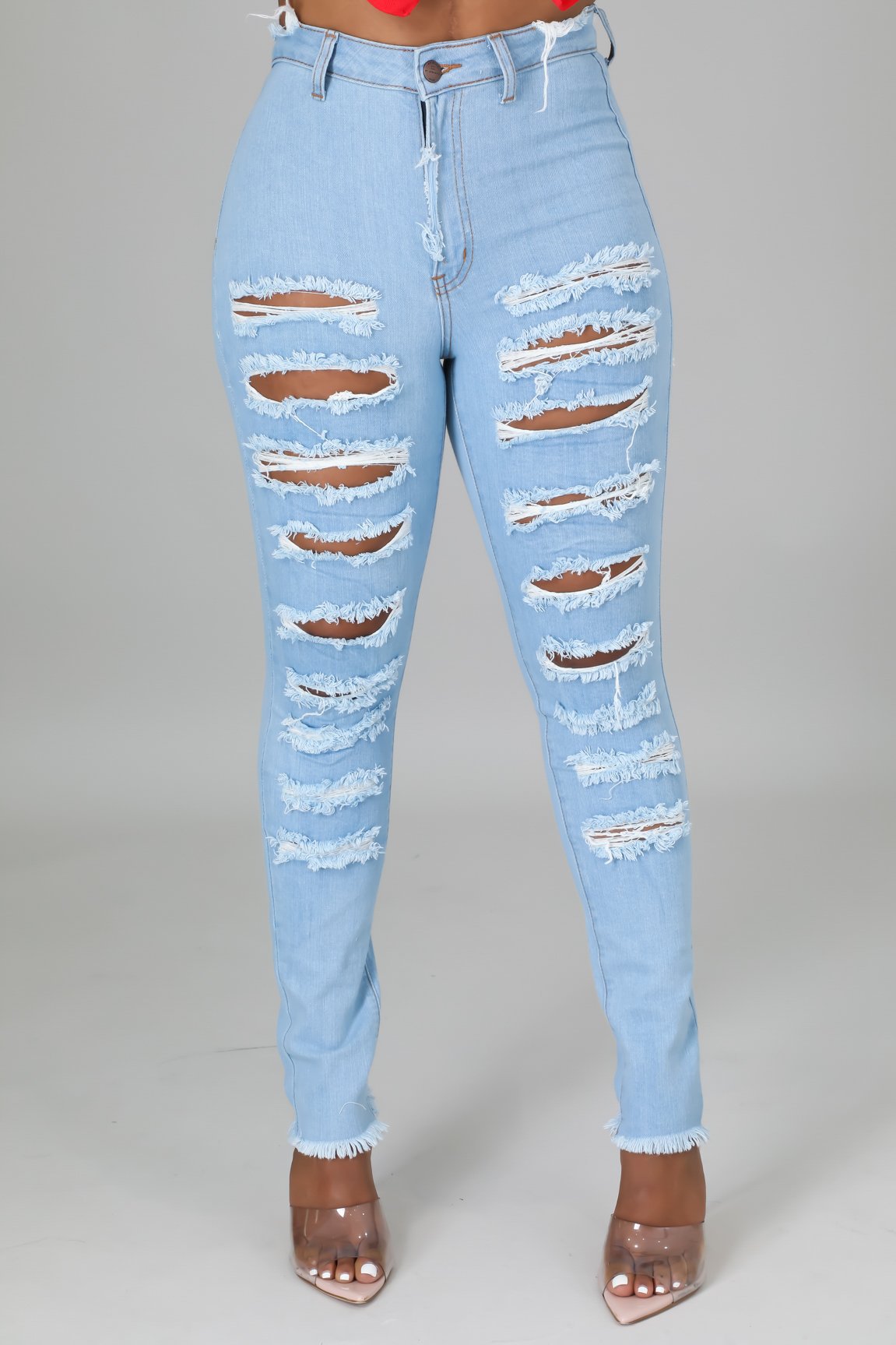 frayed hole stretch jeans nihaostyles clothing wholesale NSTH80380