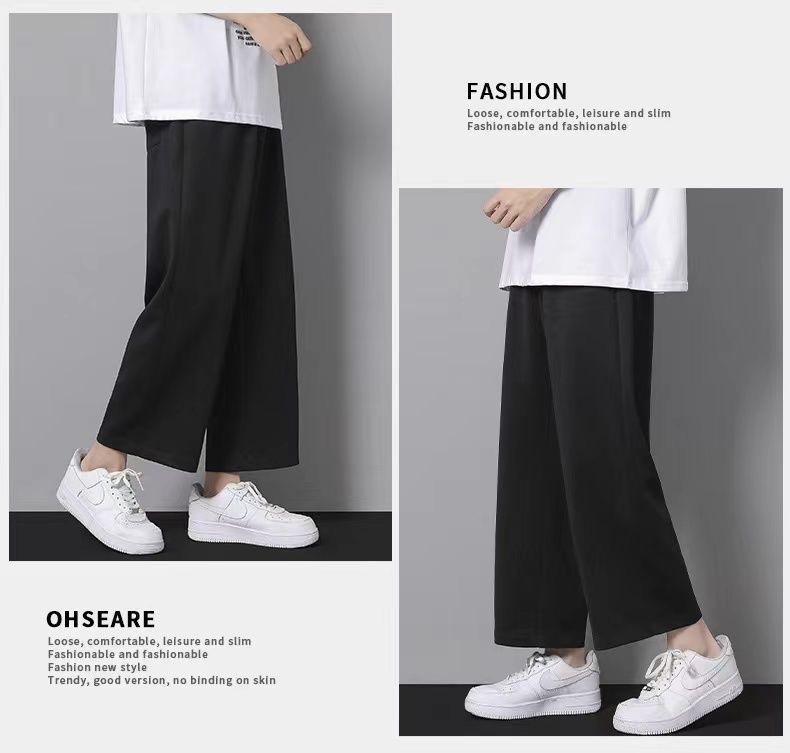 Pantalones casuales de otoño para hombres sueltos rectos versátiles pantalones cortos de moda de los hombres coreanos deportivos para estudiantes pierna ancha de los hombres