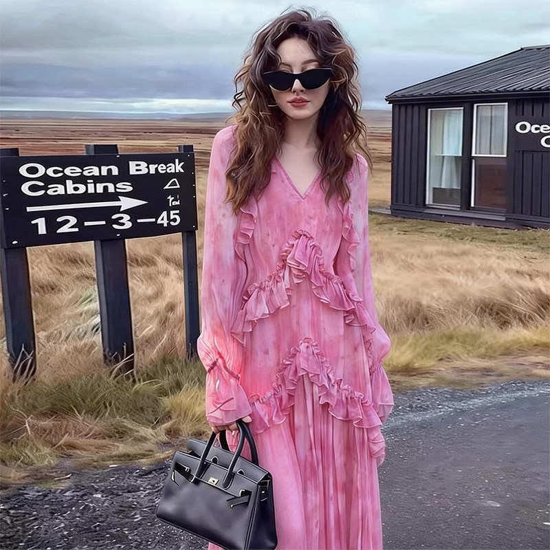 French-Style Elegant Pink Dress for Women, 2026 Spring New Model, Petite Size, High-End and Stunningly Beautiful Vacation Long Dress French-Style Elegant Pink Dress for Women, 2026 Spring New Model, Petite Size, High-End and Stunningly Beautiful Vacation Long Dress