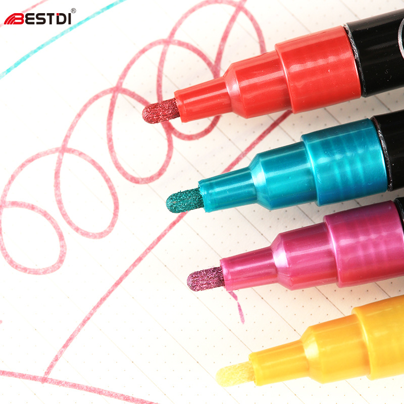 Puntuación marcador de acrílico de metal perlado 12 colores de cerámica pintada a mano graffiti pintura a base de agua pluma marcador de metal