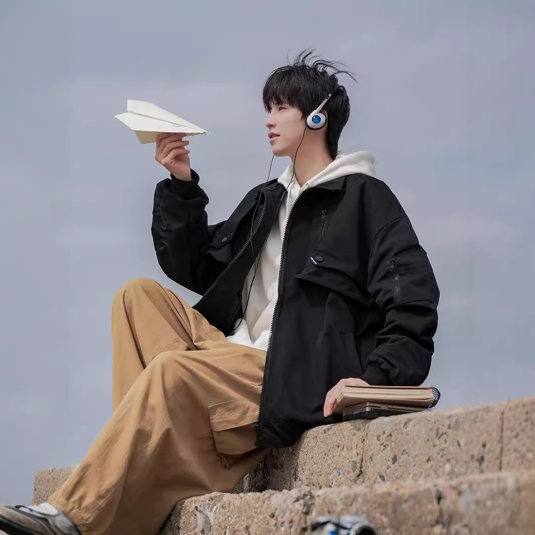 Stand up collar flight jacket for men, spring and autumn loose casual letter embroidery design, motorcycle suit_voghion.com