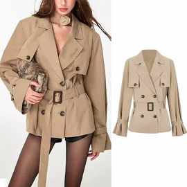 秋季美拉德廓形显瘦双排扣中长款风衣