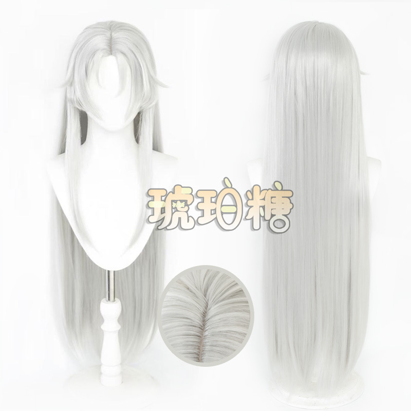 Amber Sugar Hooker Dracula Cosplay Wig with Realistic Scalp, Silver-White Middle Part Long Hair Cosplay