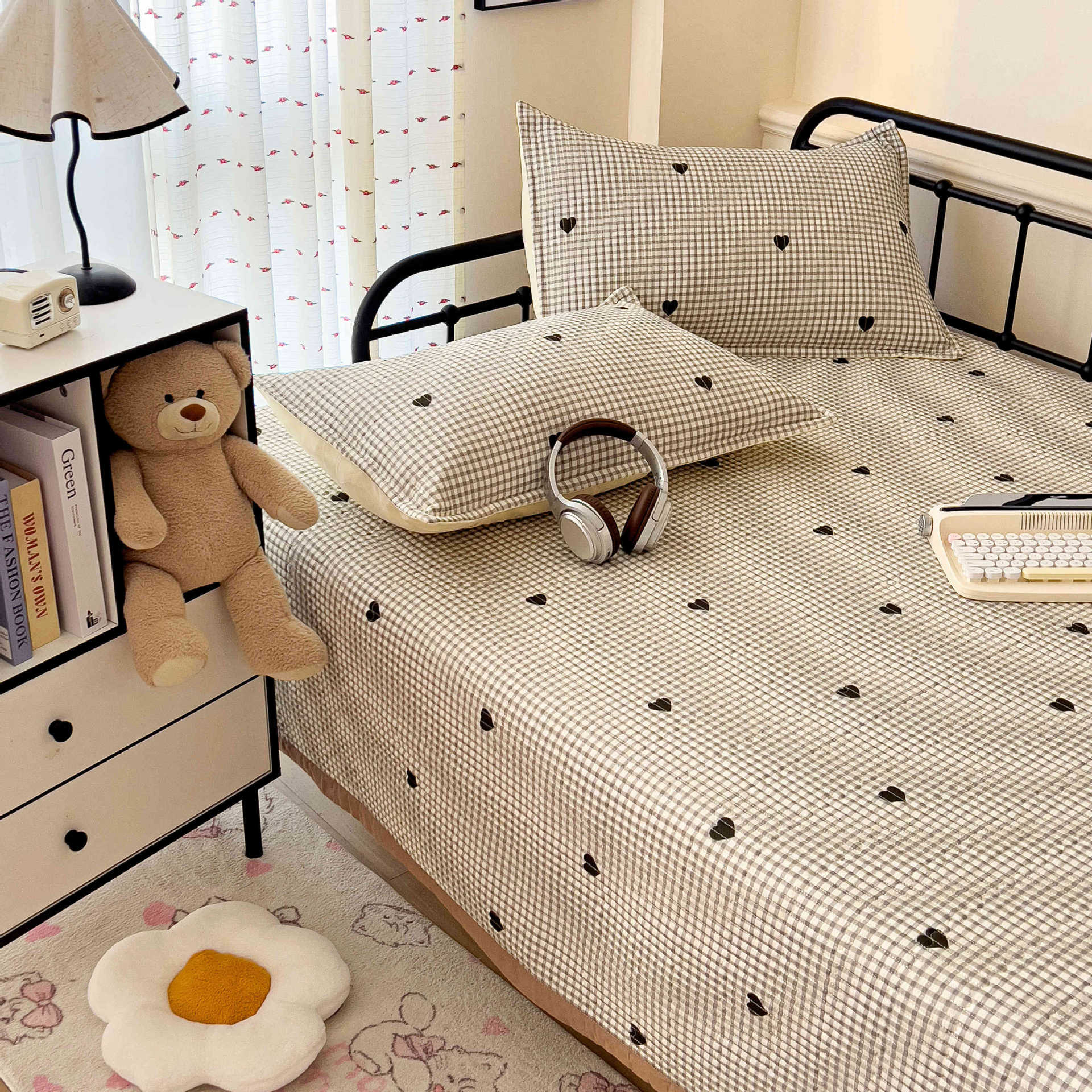 Tapa de cama de algodón de tres piezas para dormitorio de estudiantes sábanas de tatami para cuatro estaciones cubierta antideslizante individual