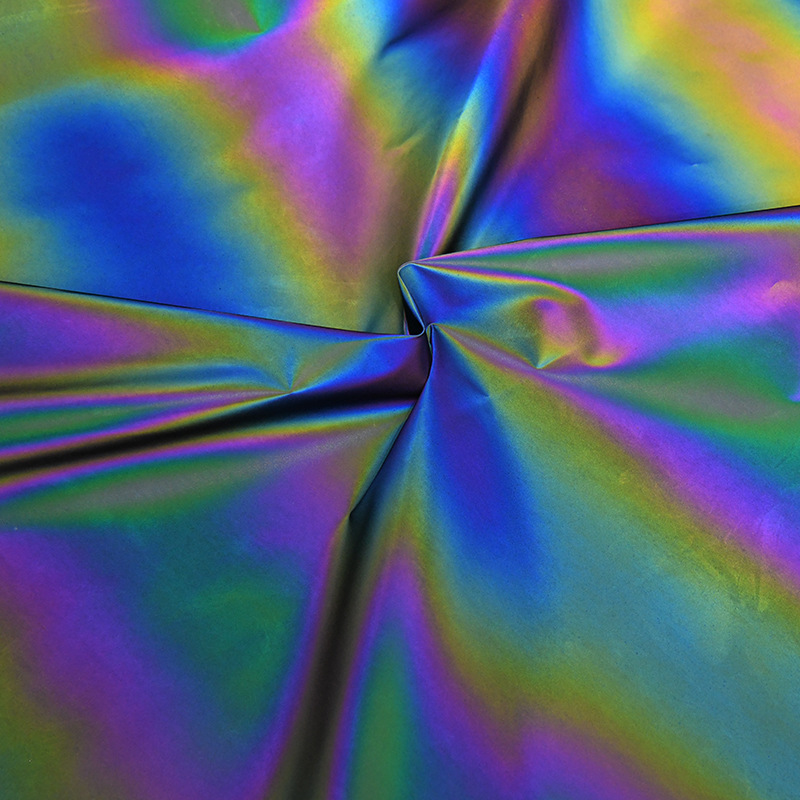 黑色条彩七彩尼丝纺反光布料夹克羽绒服柔软反光布 尼丝纺反光布