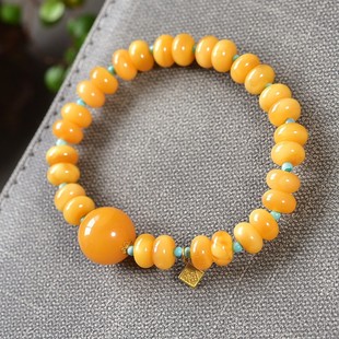 Natural Russian Chicken Oil Yellow Beeswax Abacus Beads Single Circle Bracelet Beeswax Flying Saucer Evil Flower Old Wax Drum Bead Bracelet