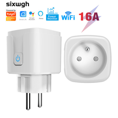Tuya wifi smart socket voice control mobile phone remote timing switch power detection regulation plug socket