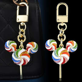 跨境新款可爱拼接彩虹棒棒糖包包钥匙扣创意甜美背包挂件汽车挂饰