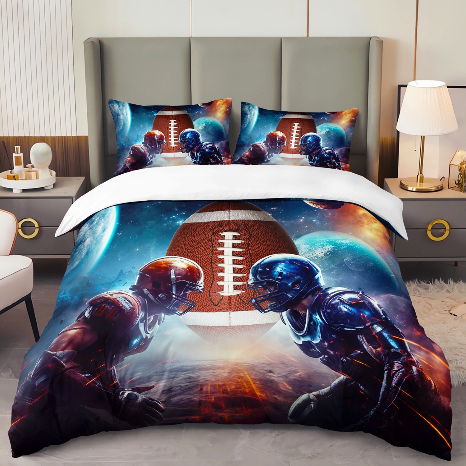 Cartoon Astronaut Digital Printed Edredon Kit Textile Transpirable Transfronterizo Fuente TEMU / JIT