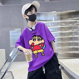 纯棉儿童T恤2024新款韩系夏季男女童绿色洋气短袖卡通印花潮t上衣
