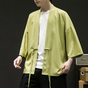 2023 Summer Chinese Style Men's Ice Silk Retro Buckle Bamboo Stretch Cardigan Japanese Style Trendy Robe Jacket for Men