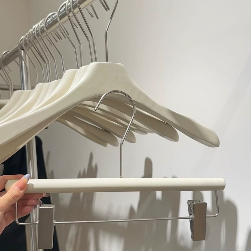 衣架服装店专用女装奶白色实木衣架批发韩版成人防滑木质裤架|undefined