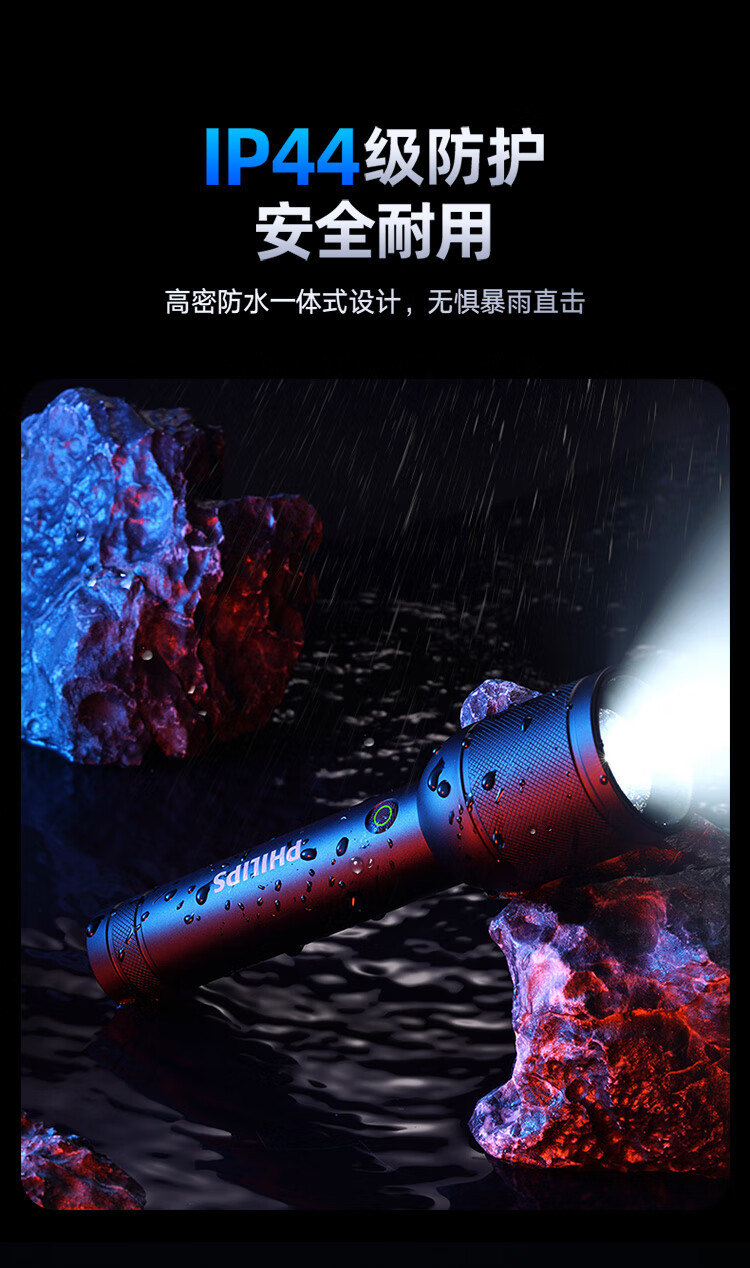 Philips (Philips) Flashlight with Strong Light, Multi-Function, Outdoor Telescopic Zoom, High-Brightness Lighting Sfl8168