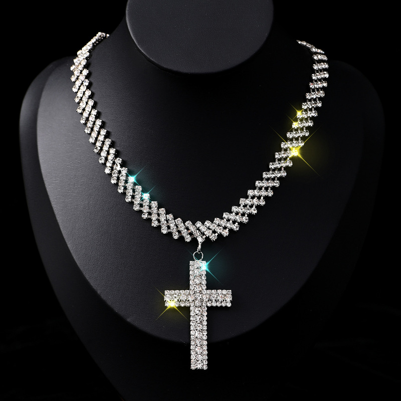 Cross-Border Supply of European and American Popular Jewelry, Full Diamond Personalized Necklace, Fashionable Exaggerated Choker Neck Chain for Women, Short Style