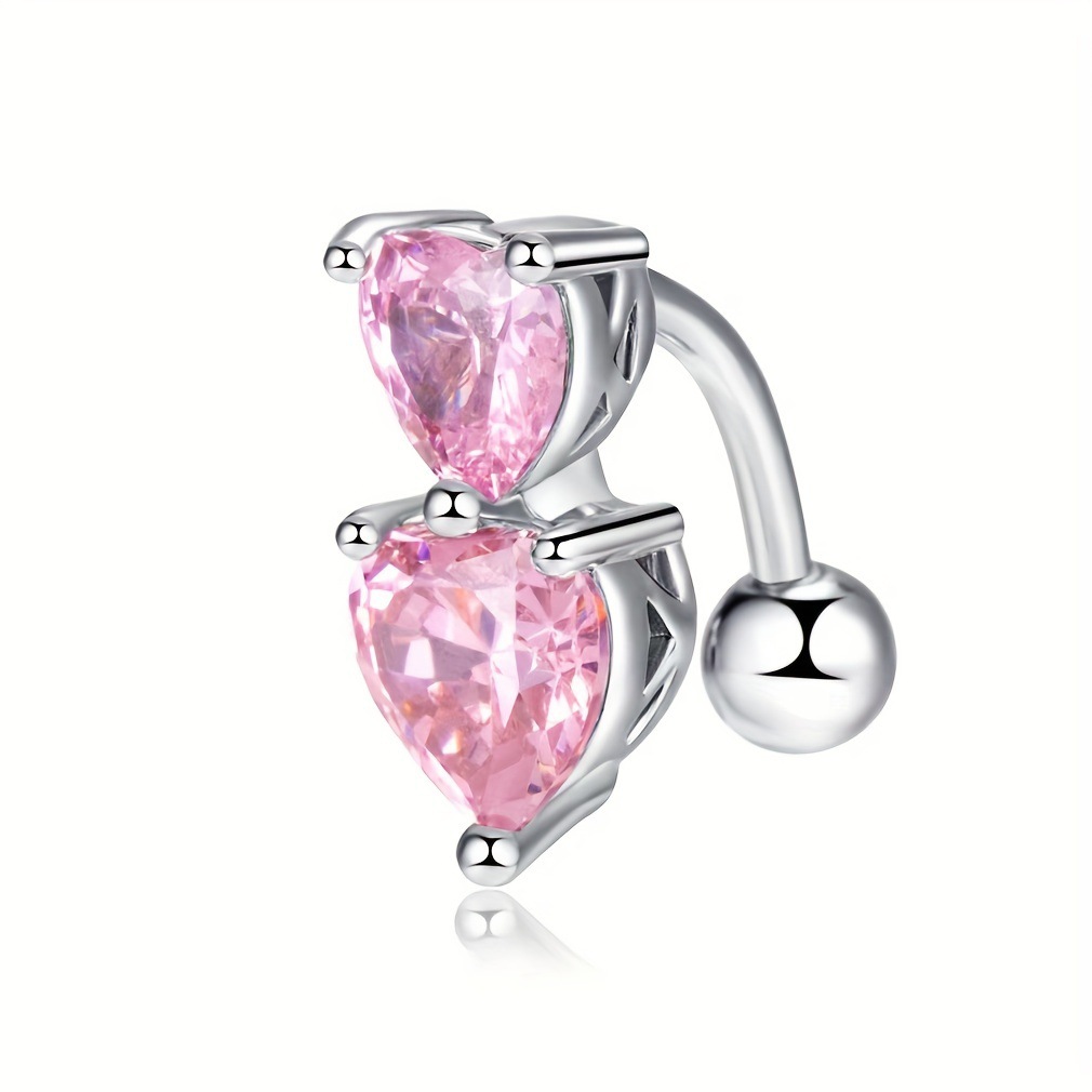 Piercing mit Kreuzrandung, Doppelherz-Zirkonring, Herzförmiger Doppel-Nabelpiercing aus Kristall_voghion.com