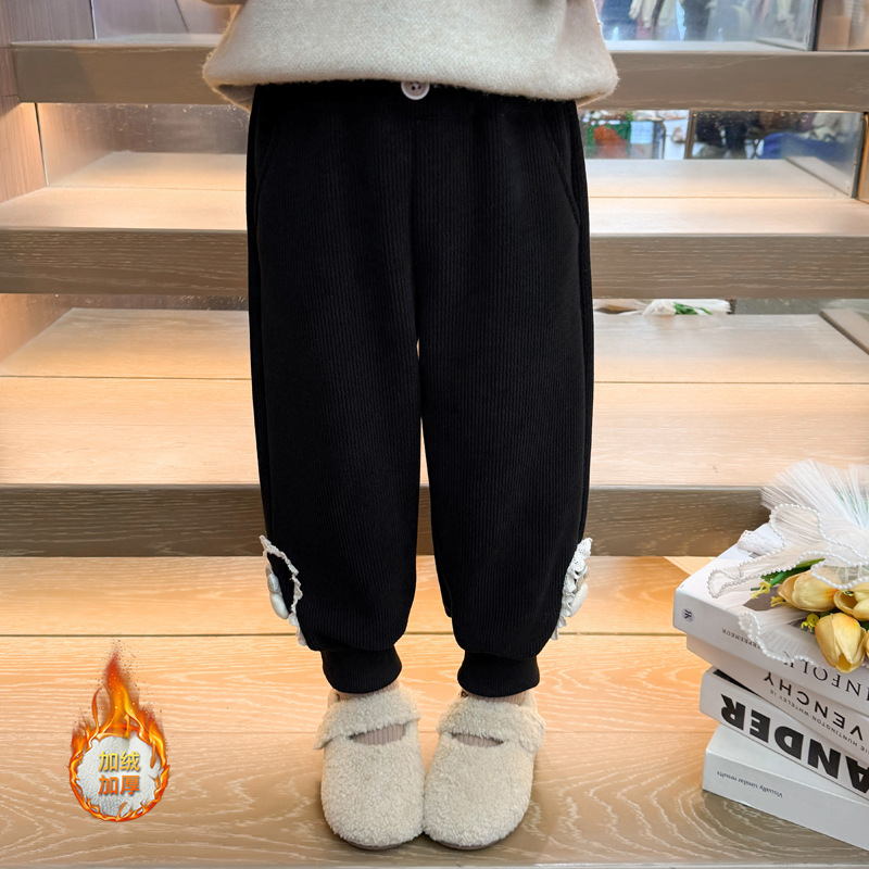 소녀 기모 코듀로이 바지 서양식 어린이 가을 겨울 새로운 도착 원피스 벨벳 두꺼운 캐주얼 다리