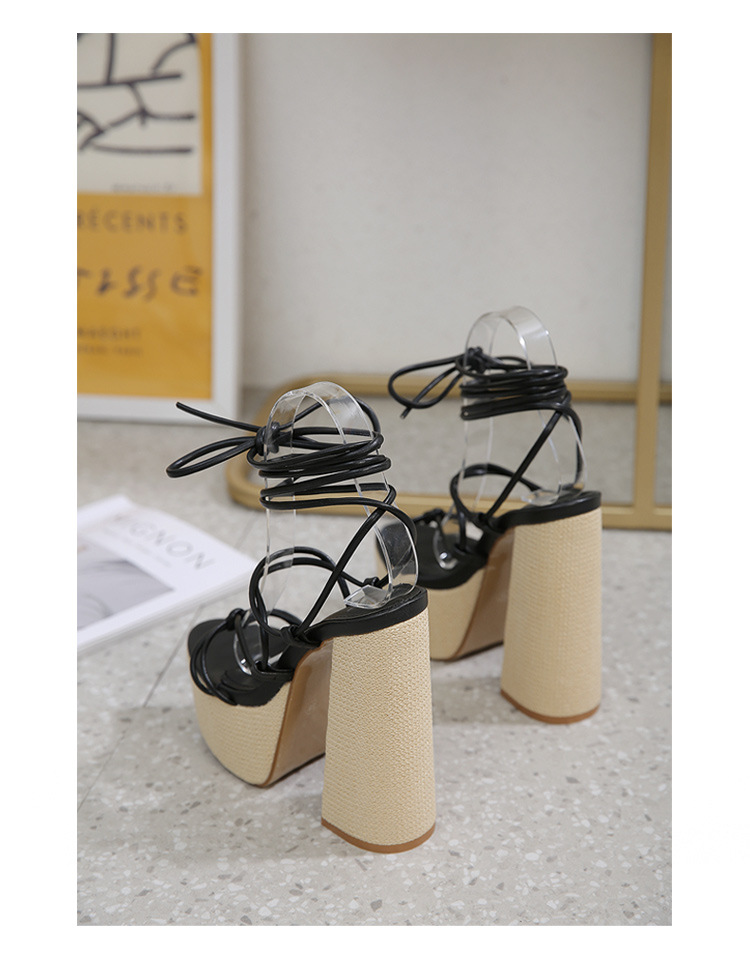 Sandal cao gót nữ đế dày platform mũi hở quai buộc dây — Màu đen chi tiết 1