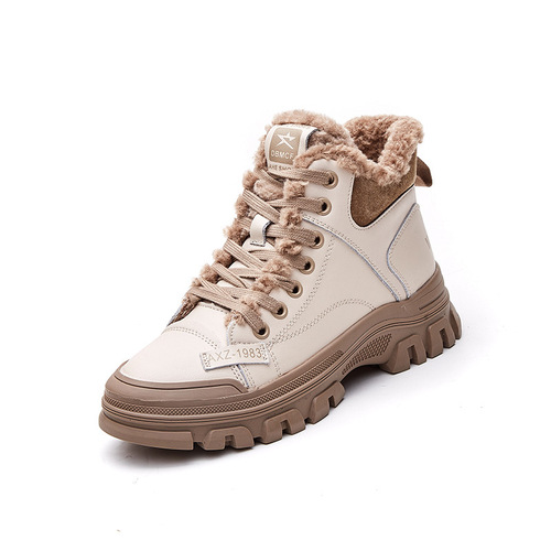 Martin boots for women 2024 winter new style plus velvet thickened cotton shoes Northeast anti-slip warm lace fashion snow boots