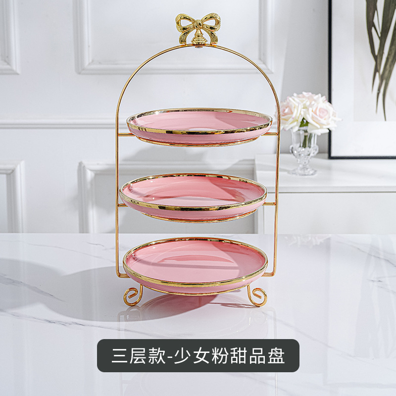 Plato de fruta de doble capa de estilo europeo mesa de café de sala de estar creativa soporte de pastel de múltiples capas mesa de postre de té de la tarde bandeja de postre de caramelo