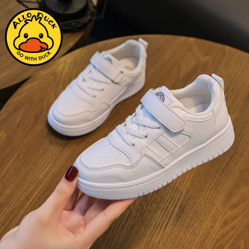 Обувь для досок Little Yellow Duck для мальчиков, Белая обувь, весна и осень 2023, новая детская спортивная кожаная школа для девочек на мягкой подошве