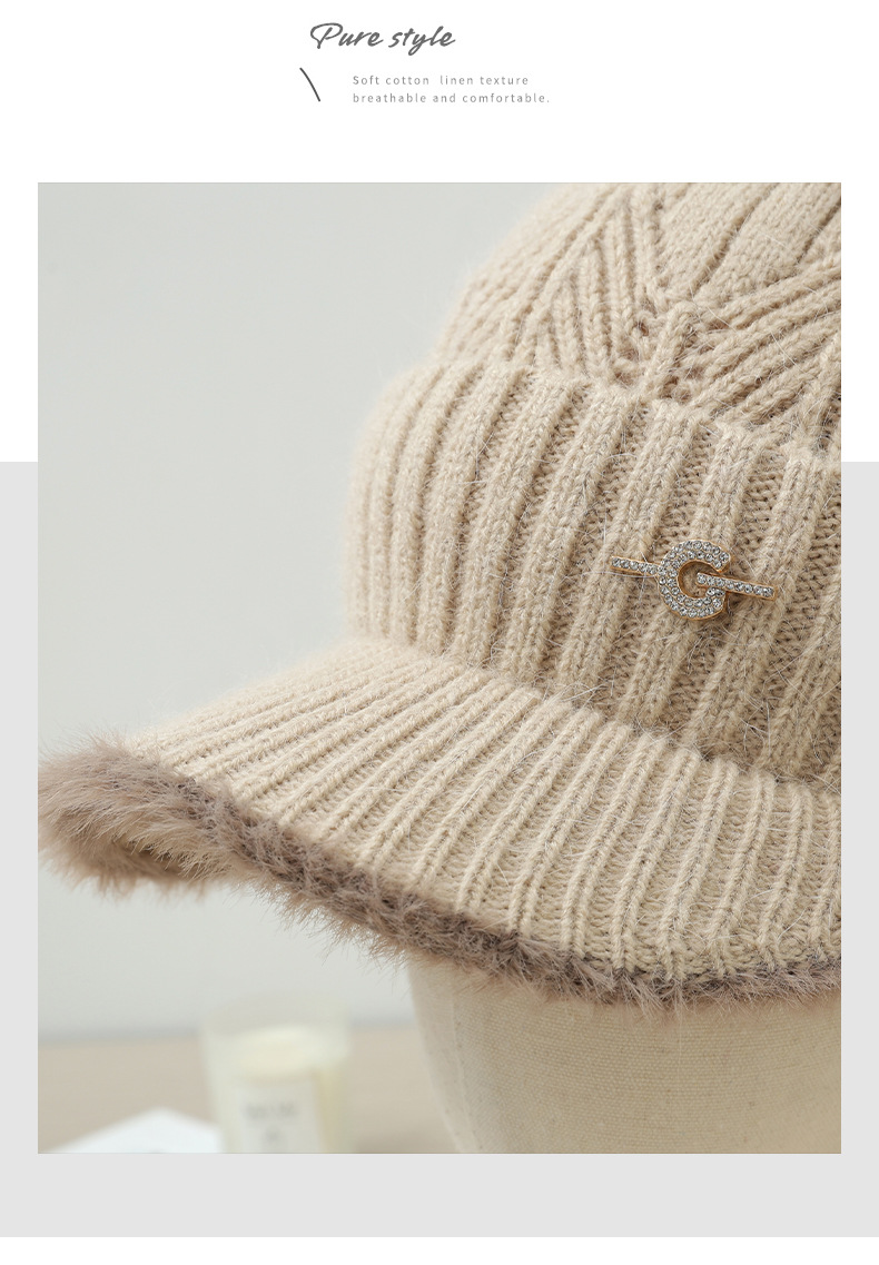 Autunno Inverno Nuovo G Label Bicolore Paraorecchie sfilacciato Esterno Foderato in pile Ispessito Antifreddo Caldo Viso-snellente Lavorato a maglia_voghion.com