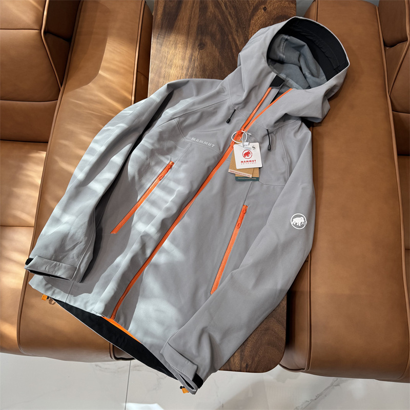 Mammoth primavera y otoño chaqueta de chaqueta de caparazón suave de goma de presión completa para hombre chaqueta deportiva con capucha suelta al aire libre a prueba de agua marea