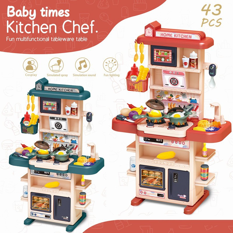 Los niños transfronterizos 83cm simulación de sonido y luz spray de agua cocina y cocina juego de juego casa vajilla mesa de juguete