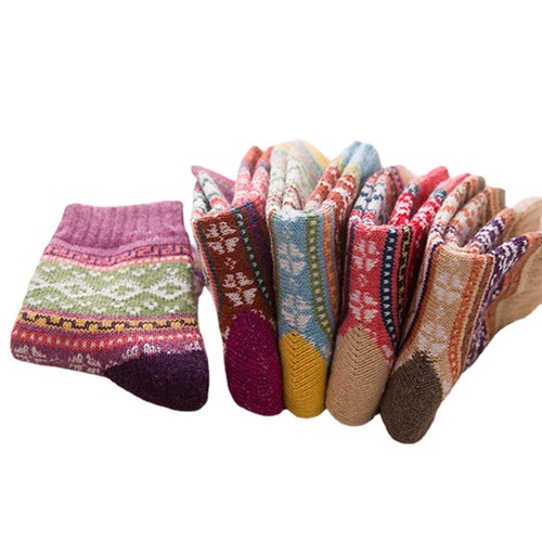 Amazon Cross-border Foreign Trade Socks Women's Mid-calf Socks Thickened Warm Cross Flower Ethnic Style Women's Rabbit Wool Socks