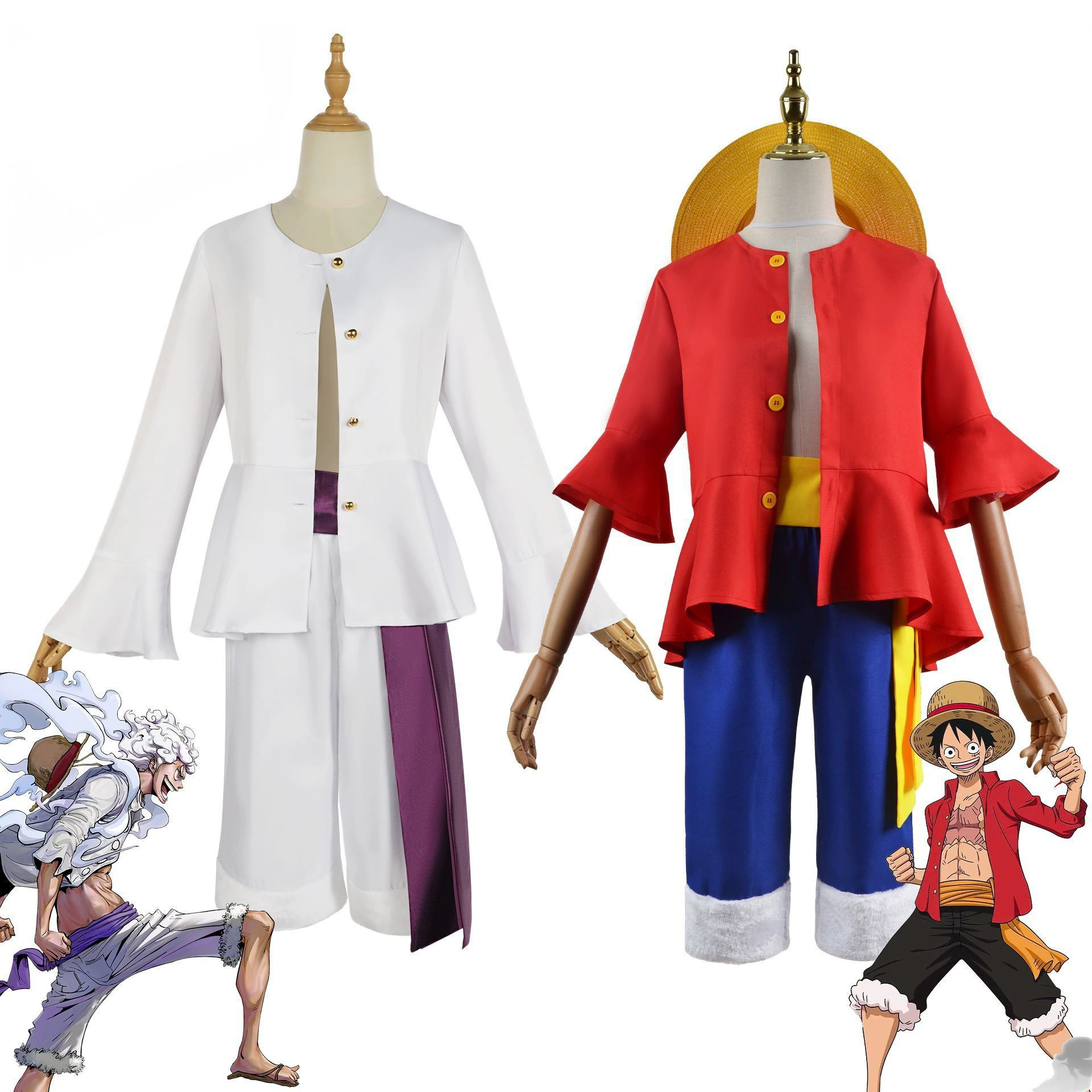 Luffy COS Одежда Цельная одежда Два года спустя Одежда для косплея второго поколения Соломенная шляпа Обувь Опора Одежда
