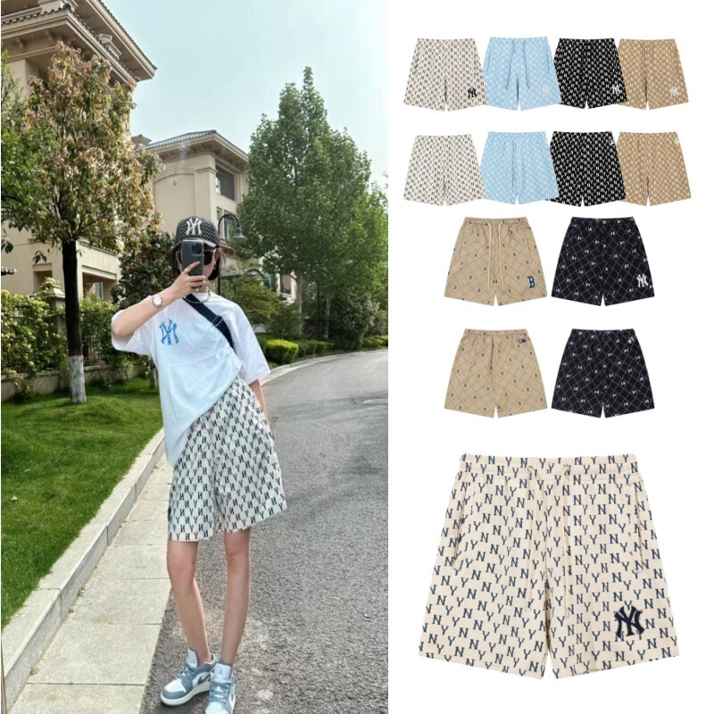 Mlb Summer Cool Full-Print Heavyweight 360g Pure Cotton Embroidered Shorts Classic Pattern Casual Unisex Couple's Matching Style