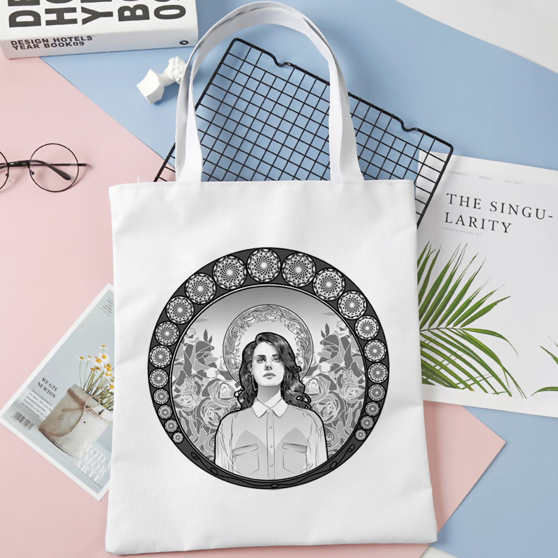 Comercio exterior transfronterizo Lana Del Rey impresa bolsa de lona Harajuku bolsa de hombro de moda estudiante bolsa de compras portátil