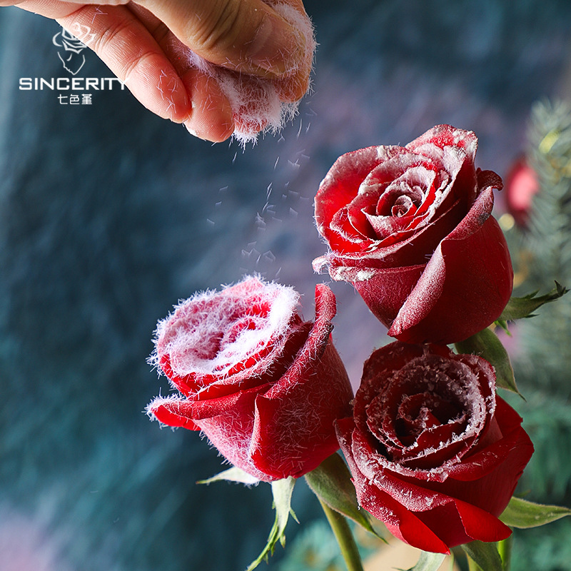 Navidad flores de nieve helada flores no derretidas paisaje de nieve floral blanca polvo de peluche imitación flocos de nieve