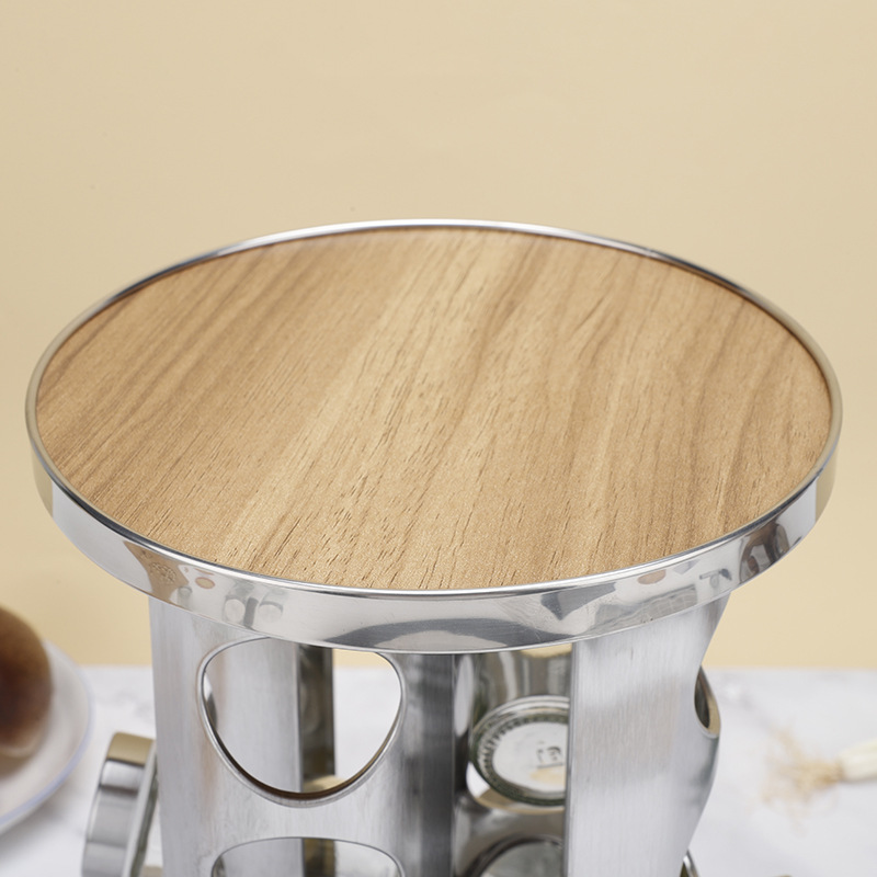 Venta al por mayor de acero inoxidable comercial condimento tarro cocina giratoria condimento botella estante 20 paquete comino pimienta condimento botella