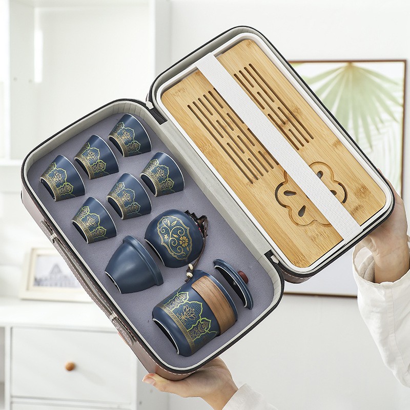 큰 가죽 가방 말차 익스프레스 블루 1 냄비 6 컵 1 냄비 티 트레이