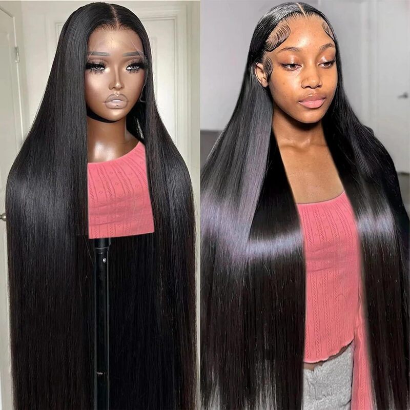 Wig 13*4 large area hand woven front lace black long straight hair high temperature silk chemical fiber headgear factory direct wig