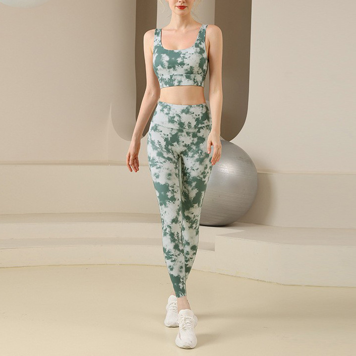 Cross-Border Fashion Tie-Dye Yoga Wear Women's Sports Bra Tights Fitness Clothes 2023 New Yoga Suit