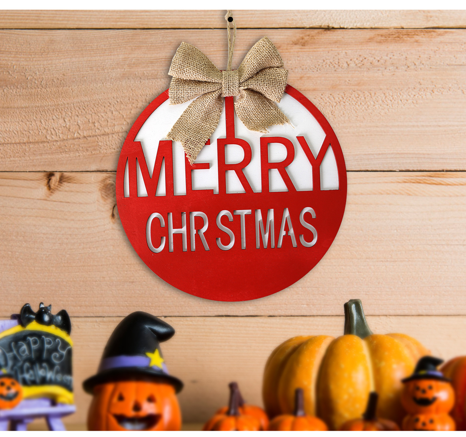 Placa de porta de natal estilo rústico bem-vindo em madeira_voghion.com