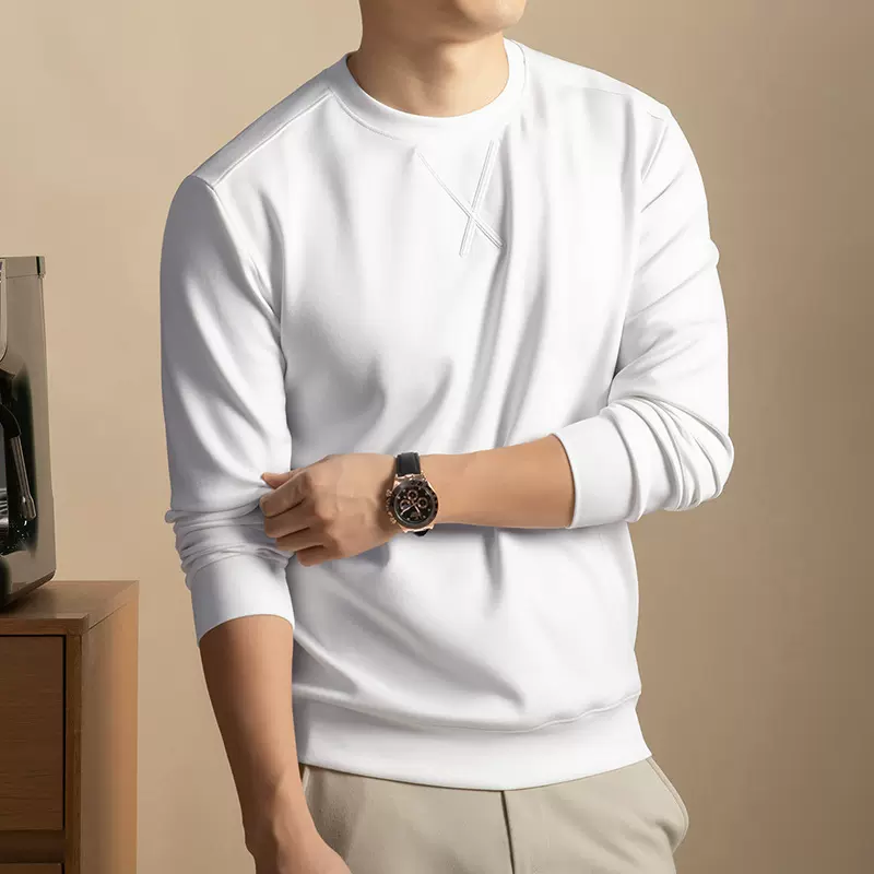 跨境奢品重磅卫衣男2025秋冬宽松厚实不透长袖T恤圆领打底衫代发