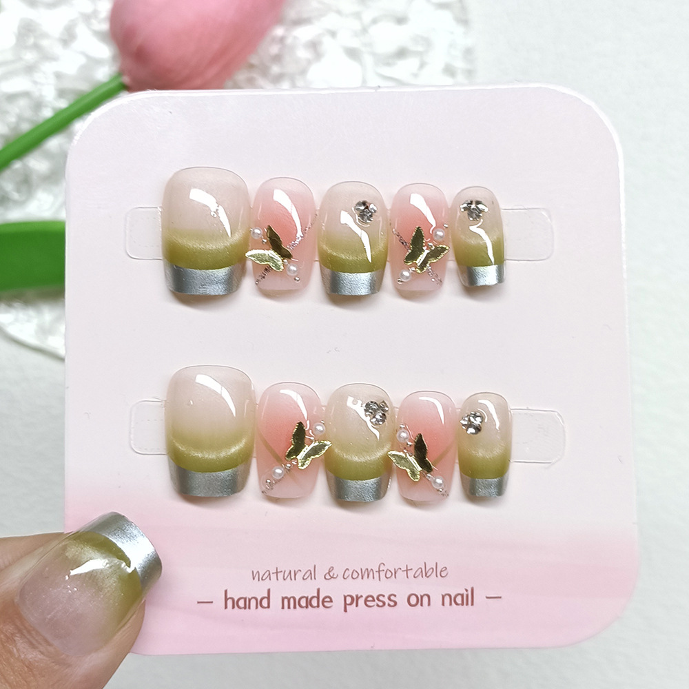 10 piezas decodificadas de plata simple pieza de uñas sonriente ojo de gato pieza de uñas fototerapia hecha a mano mariposa usar pieza de uñas