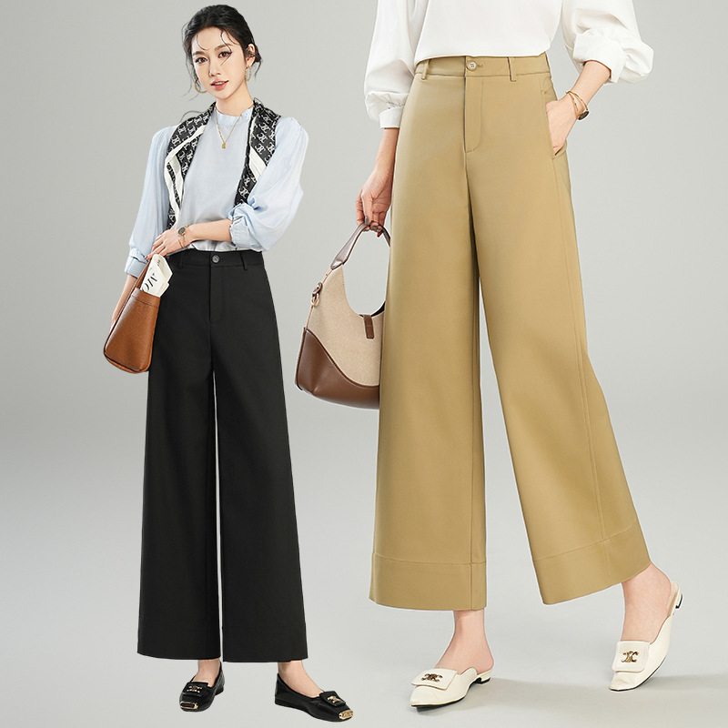 专柜时尚阔腿裤女夏季新款天丝羊毛薄款裤子女裤直筒裤春秋休闲裤