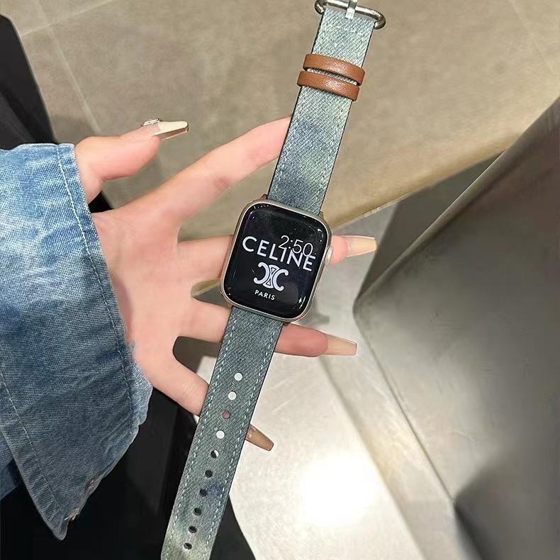 For Apple applewatch8765 Generation Tie-Dye Denim Watch Strap New Stylish Denim Fashion Watch Strap