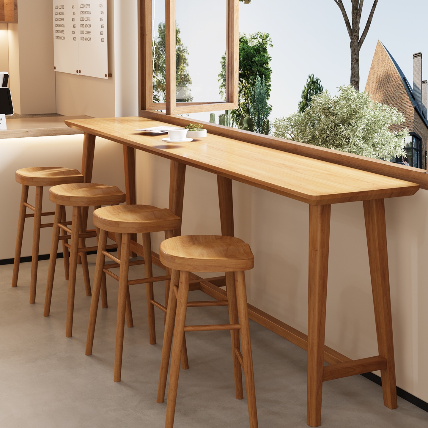 Scandinavian All Solid Wood Bar Table Coffee Shop Bar Leisure Window High Table Wall Long Narrow Table 1219