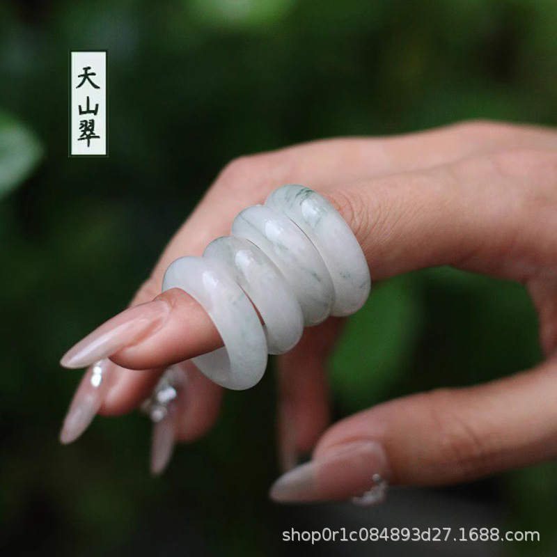 天山翠戒指复古新中式天然玉石指环古风少女远山黛翠色天山翠扳指