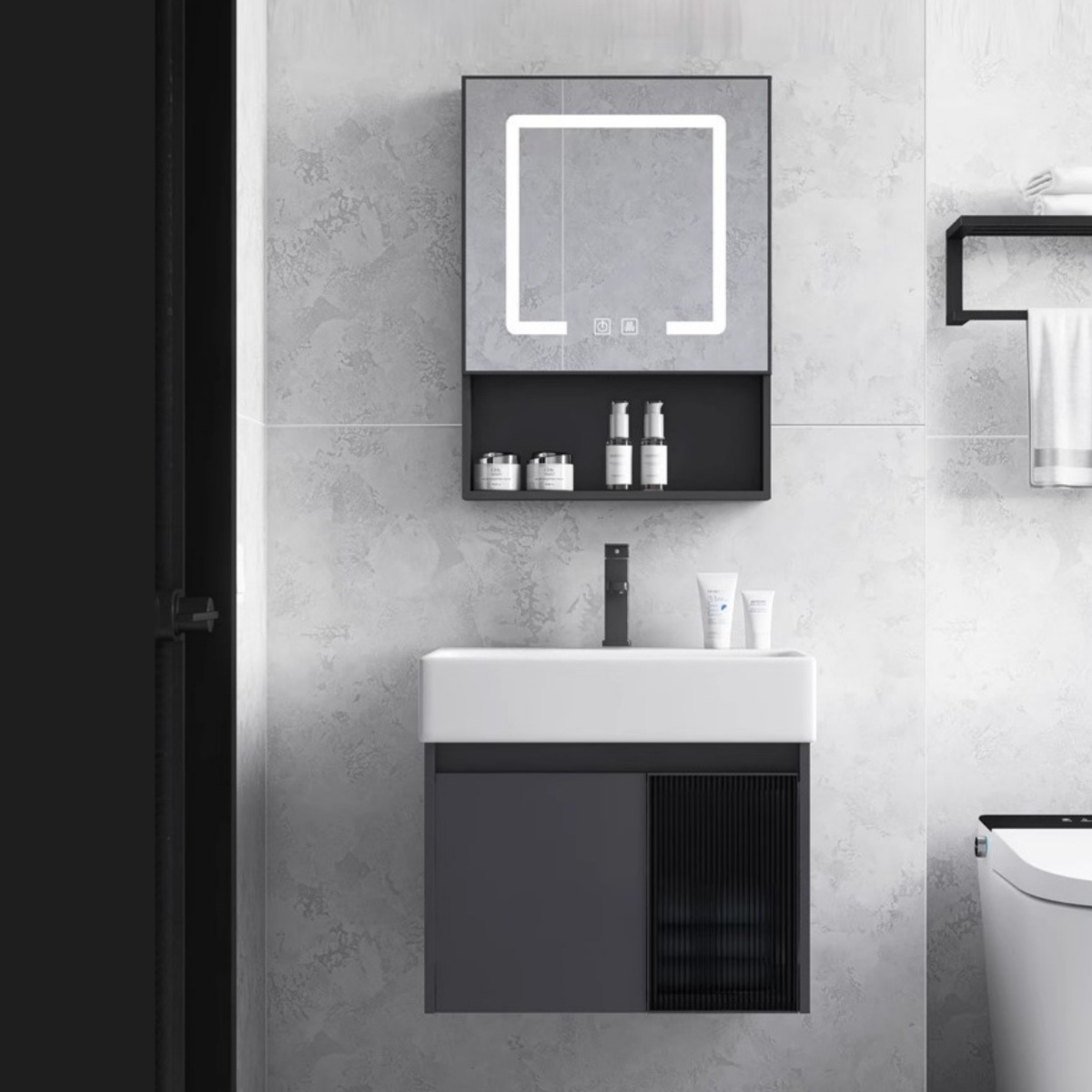 Baño de aluminio espacio puerta de vidrio gabinete de baño pequeño gabinete de lavabo doméstico combinación balcón lavabo piscina