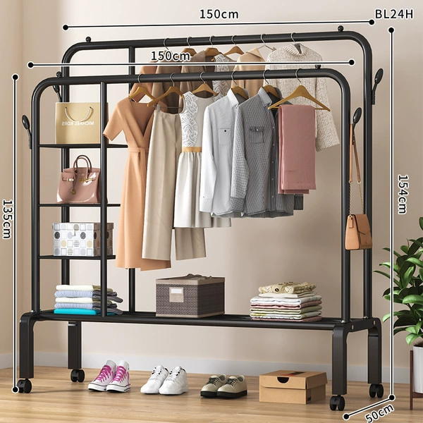 Side storage net single layer double pole + coat hook 150 black + wheel ⚑★