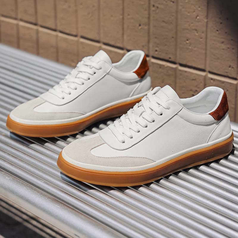 [Cuero de vaca de cabeza] cuero de moda versátil con suela suave de superficie suave de negocios deportivos casuales zapatos blancos cómodos