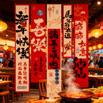 2026新年元旦装饰挂幅 国潮新年防水布拉旗 商场店面家居氛围条幅